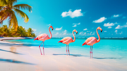Fototapeta premium Flamingo on the seashore. Generative AI,