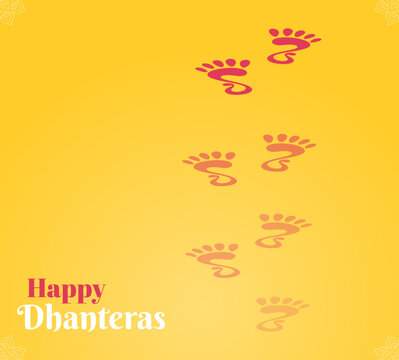 Maa Lakshmi red footprint fading illustration isolated on yellow background used for dhanteras and Durga puja. Happy Dhanteras, Goddess Lakshmi footprint. Charan for Hindu festival, Diwali, new wed 