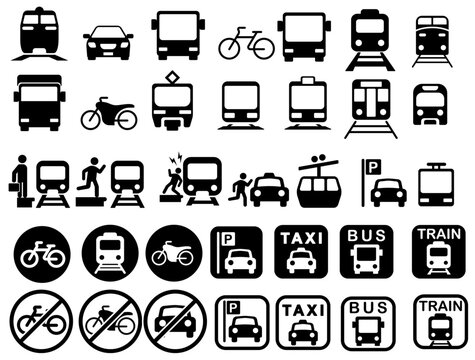 Various kinds of vehicles icon symbols vector illustration collection set