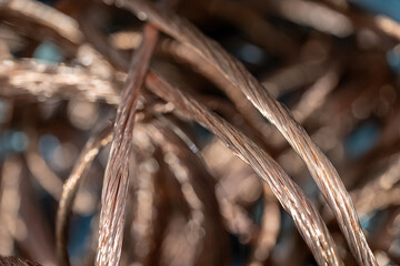 Detail of a bare copper cable.