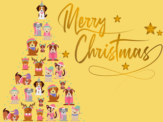 Merry Christmas Lettering with Stars Vector Illustration
