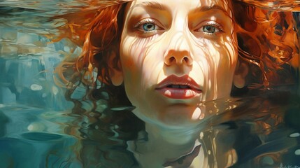 The gaze of a model harmonized with the depths of a crystal-clear lagoon.