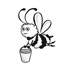 Bee carrying a bucket of honey, vector