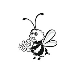 Bee with a bouquet of daisies, vector