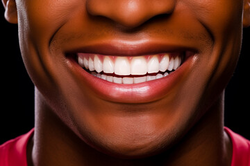 The white smile of an African-American man. Close-up.