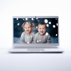 Children are depicted within the laptop screen, exuding a celebratory and joyful atmosphere, clearly delighted with their surroundings. Generative AI.