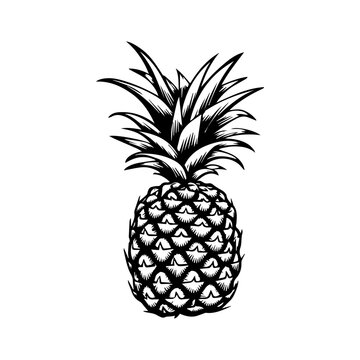 recommend clip art: pineapple fruit. Vector black and white illustration.