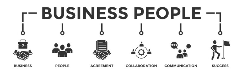 Business people banner web icon vector illustration concept with icon of business, people, agreement, collaboration, communication and success