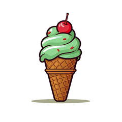 Sticker design with an cone ice cream on white background.