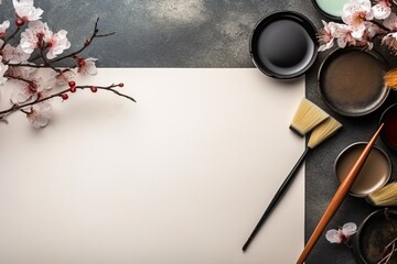 Zen Inspired Workspace with Cherry Blossoms

