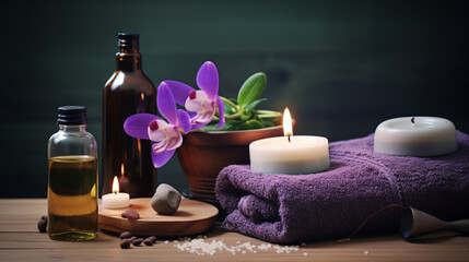 Fototapeta na wymiar spa still life with candles and lavender