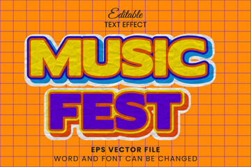 Music fest retro style with crumpled paper texture editable vector text effect
