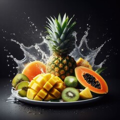 abstract fruit salad on a simple background