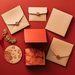 Elegant Envelopes with Floral Embossing on Red