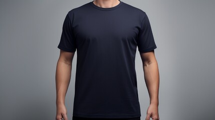 A modern navy t-shirt, designed for versatility and sophistication, portrayed against a pristine backdrop to exude a timeless style