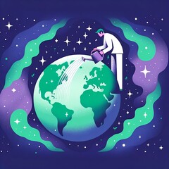 Cosmic Caretaker: Holding Earth Amidst Celestial Backdrop

