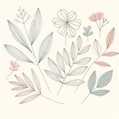 Minimalist Floral Elegance: Soft Toned Line Art Illustration

