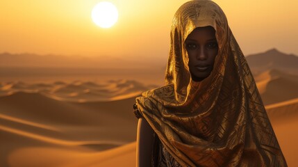 African woman in the desert - obrazy, fototapety, plakaty