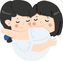 cute kid girls student friend hug