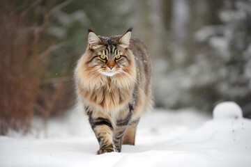 Obraz premium majestic main coon walking in the snow
