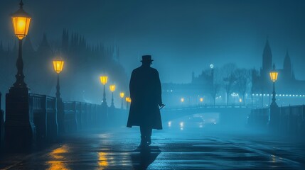 man in the fog in the city