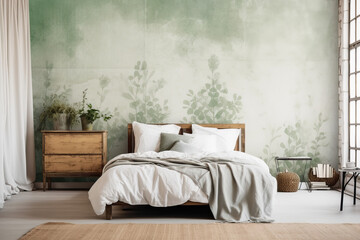 A Cozy Bedroom With a Refreshing Green Wall and a Comfortable Bed