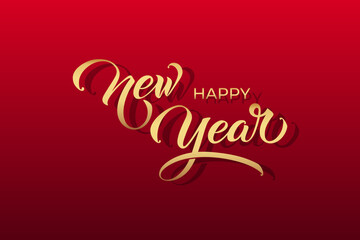 Naklejka premium Happy New Year hand lettering calligraphy. Vector holiday illustration element. Typographic element