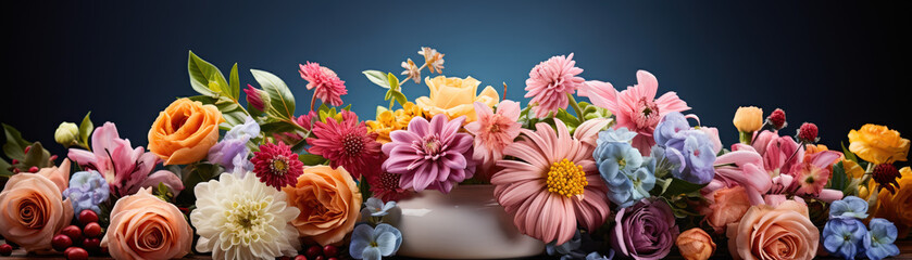 Obraz na płótnie Canvas row of various flowers on wooden table, generative ai