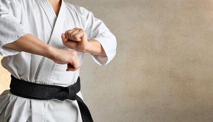 Precise Martial Arts Move by Black Belt with Copyspace