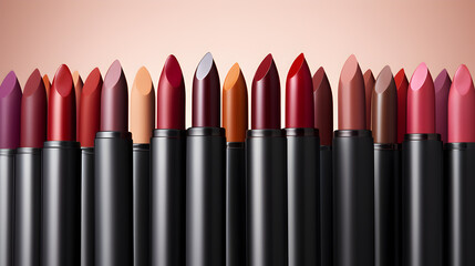 Obraz premium An array of vibrant lipsticks showcasing a rich palette of colors, emphasizing texture and elegance in a close-up view.