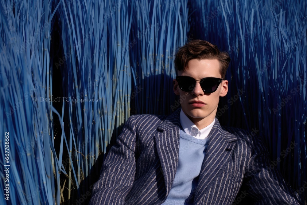 Canvas Prints Stylish Man in a Suit and Sunglasses Posing with Confidence