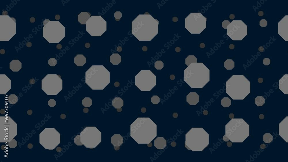 Poster octagon symbols float horizontally from left to right. parallax fly effect. floating symbols are loc