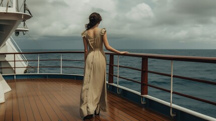 Pretty young woman posing on cruise ship