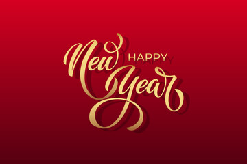 Naklejka premium Happy New Year hand lettering calligraphy. Vector holiday illustration element. Typographic element