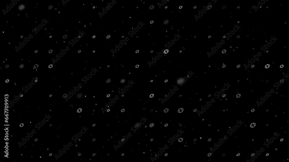 Poster template animation of evenly spaced rugby symbols of different sizes and opacity. animation of trans