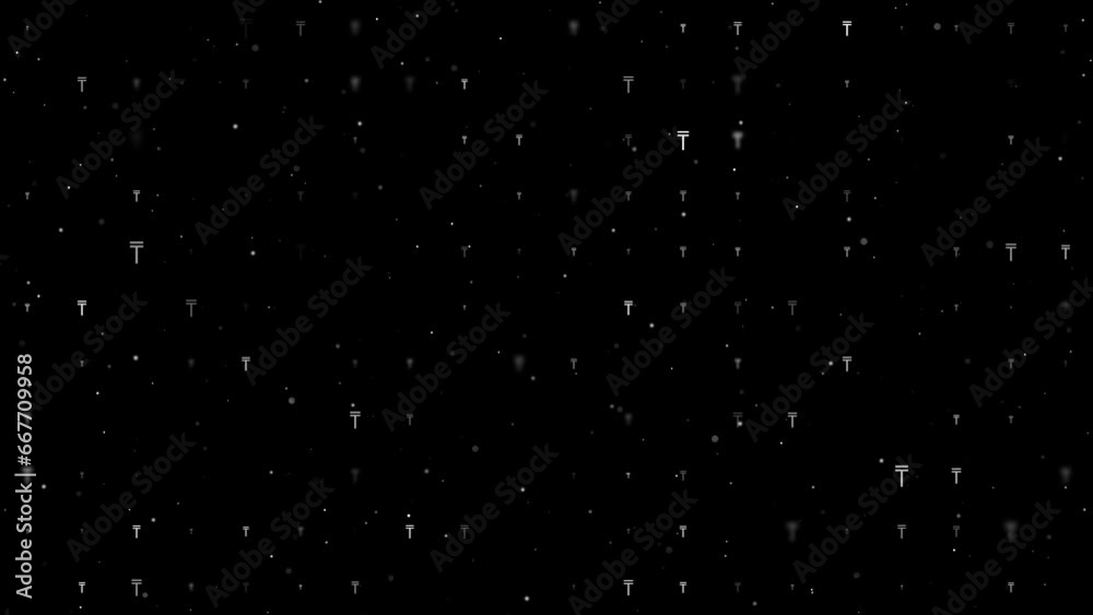 Poster template animation of evenly spaced tenge symbols of different sizes and opacity. animation of trans