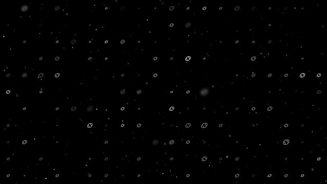 Template animation of evenly spaced rugby symbols of different sizes and opacity. Animation of transparency and size. Seamless looped 4k animation on black background with stars