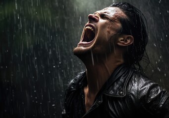 A Man Expressing Joy in the Rain