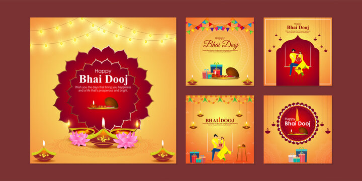 Vector illustration of Happy Bhai Dooj social media feed set template