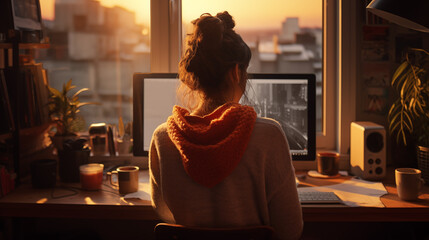 Young woman working peacefully from home