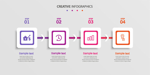 Creative business infographic template with icons and 4 steps. Can be used for workflow layout, diagram, annual report, web design