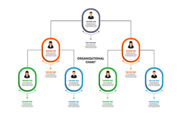 Organizational chart with business avatar icons. Business hierarchy infographic elements. Vector illustration