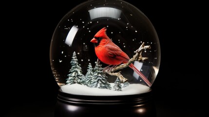christmas bird in snow globe glass