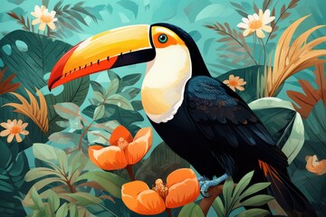 Colorful Toucan Perched on a Lush, Green Branch