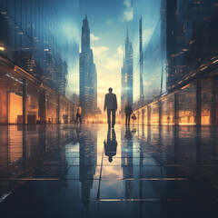 Generative AI,Businessman with network connection over cityscape background. 3D rendering