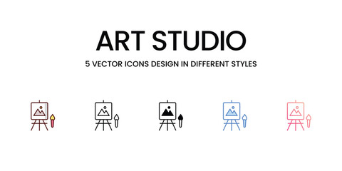 Art studio icons set, colorline, glyph, outline, gradinet line, icon vector stock illustration isolate white background.