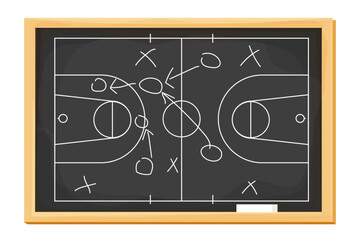 Fototapeta premium Basketball blackboard with chalk game strategy, coach plan. White lines on board, training, education.