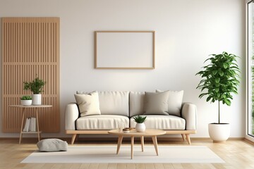 A sofa in the living room with a cute houseplant placed next to it