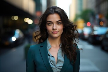 Obraz premium Woman in Green Jacket Standing on Street