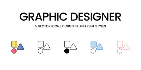 Graphic designer icons set, colorline, glyph, outline, gradinet line, icon vector stock illustration isolate white background.